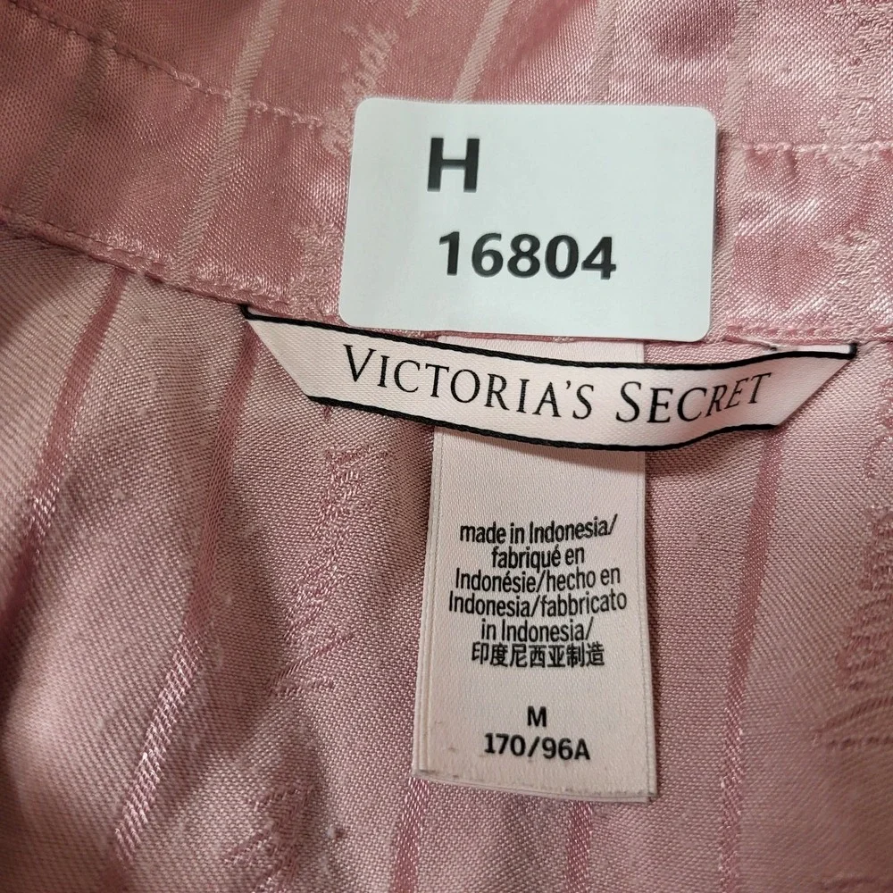 Victoria's Secret Women Button Up Shirt M Pink Striped Sleepwear Contrast Trim‎